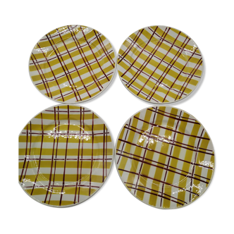 Lot de 4 assiettes plates anciennes décor tartan écossais