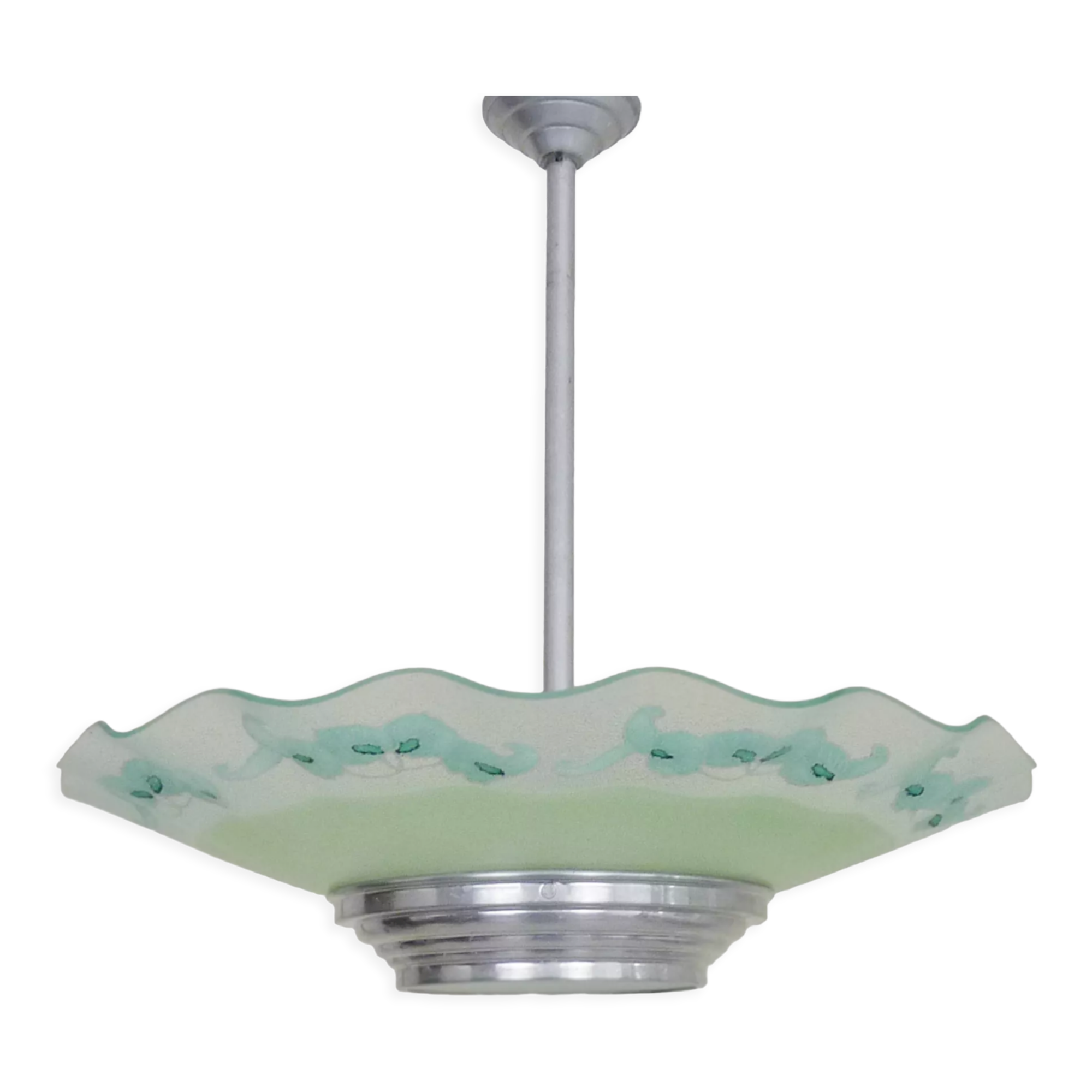 Chandeliers, green glass with floral motifs, art deco ceiling lamp with 1 lights