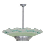 Chandeliers, green glass with floral motifs, art deco ceiling lamp with 1 lights