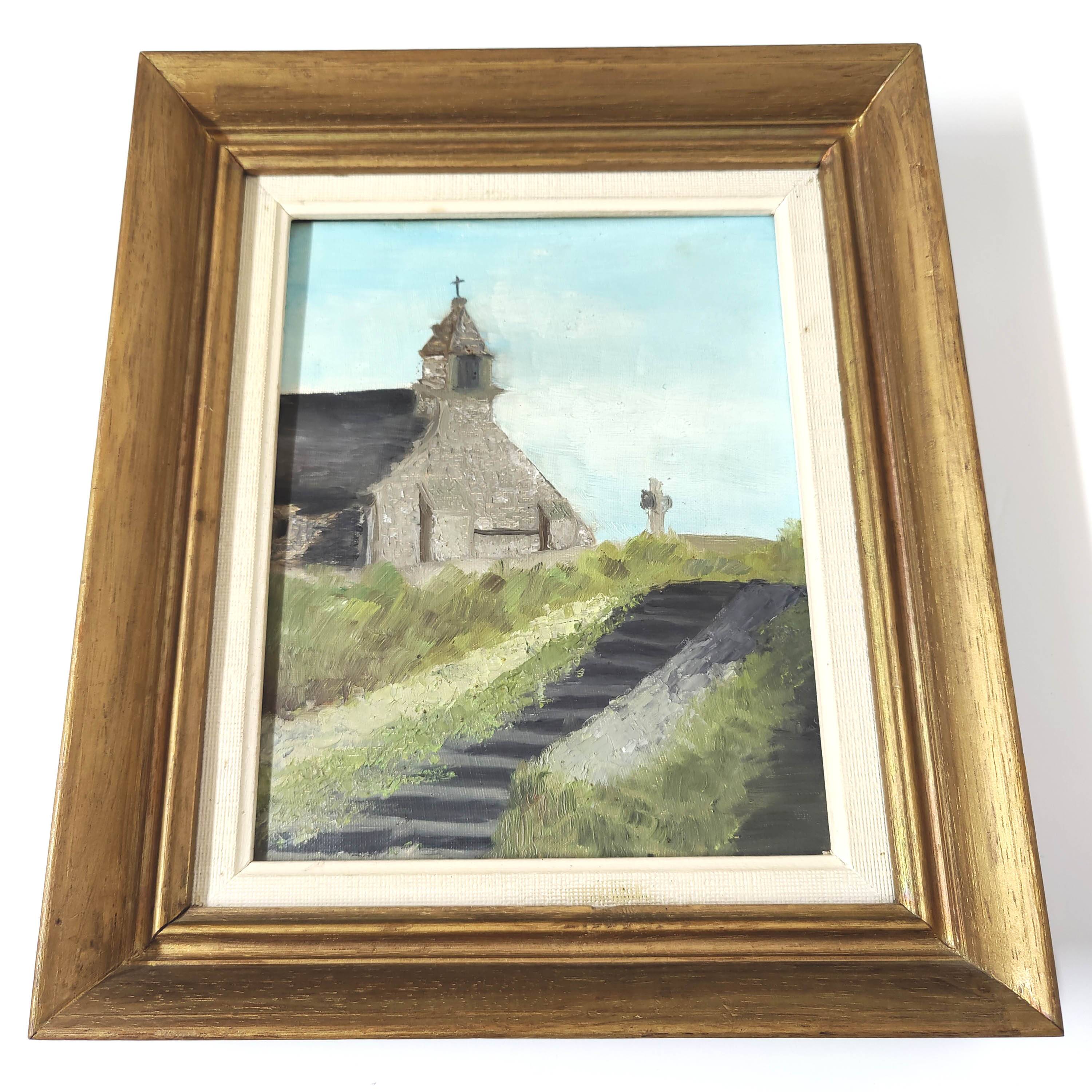 Breton church painting painting, golden wood frame