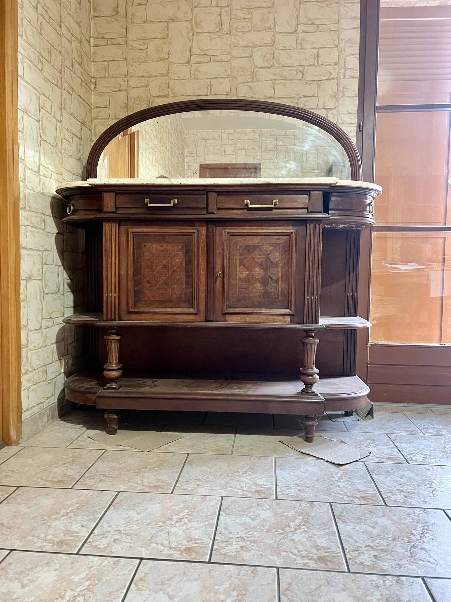 Vintage wooden furniture in marquetry style