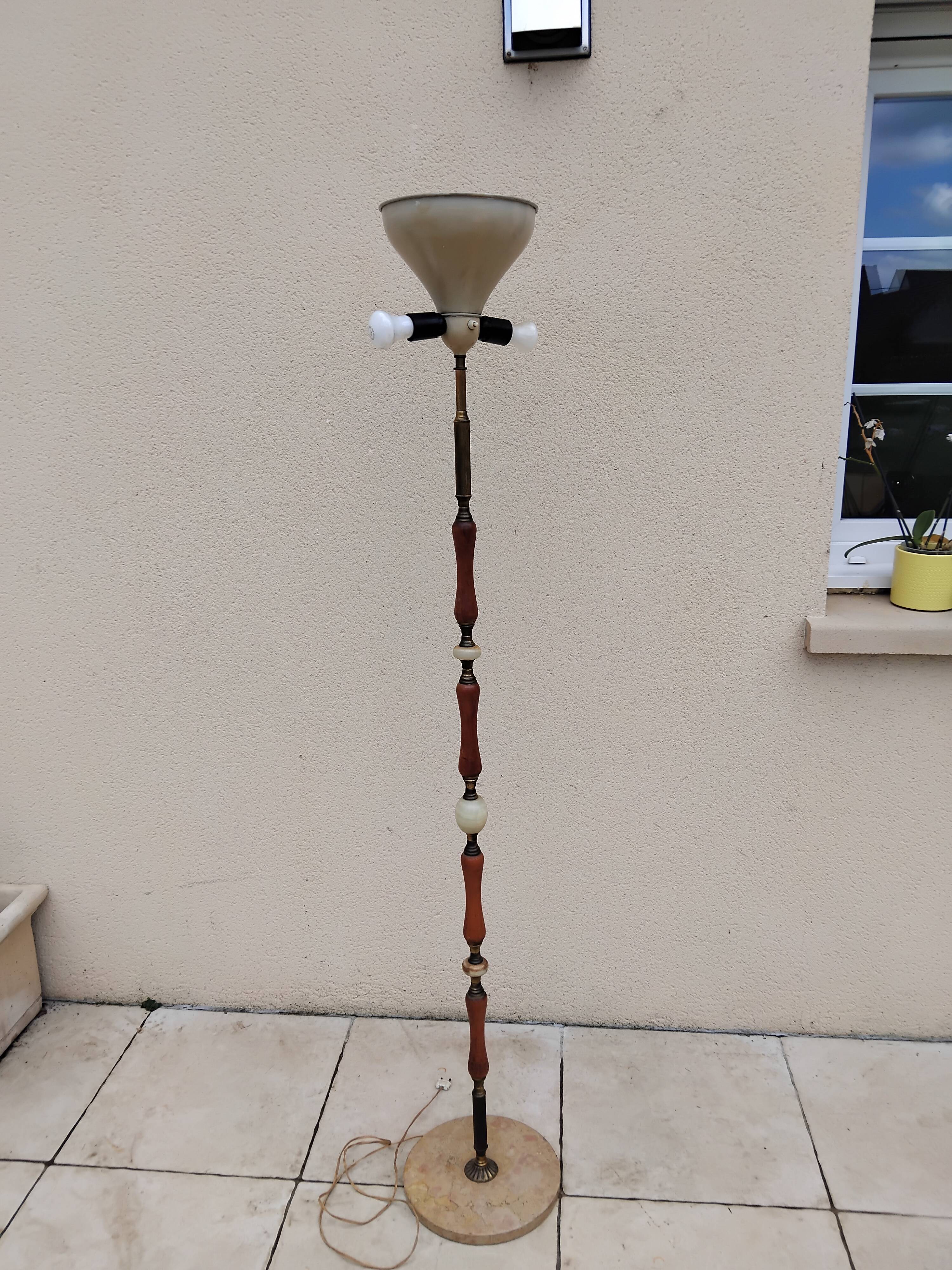 Lampadaire vintage marbre tissu année 50