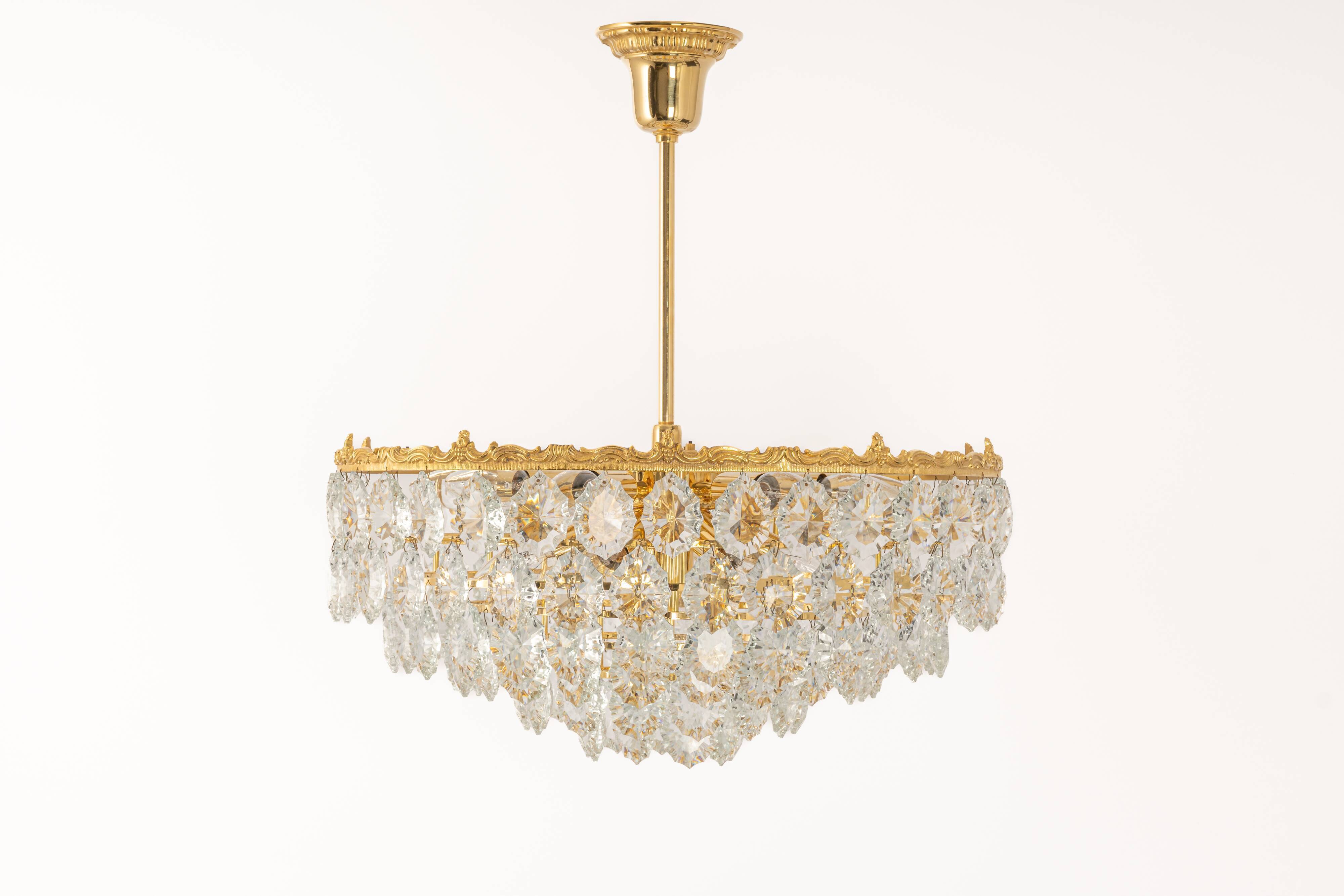 Bakalowits Chandelier, Brass and Crystal Glass, Austria, 1960s