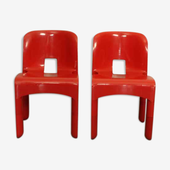 Red Joe Colombo Universale Plastic Chairs by Kartell, Italy, 1967