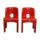 Ensemble de 2 chaises en plastique Universelle Red Joe Colombo de Kartell, Italie, 1967