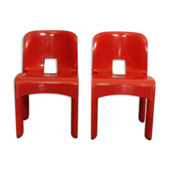 Red Joe Colombo Universale Plastic Chairs by Kartell, Italy, 1967