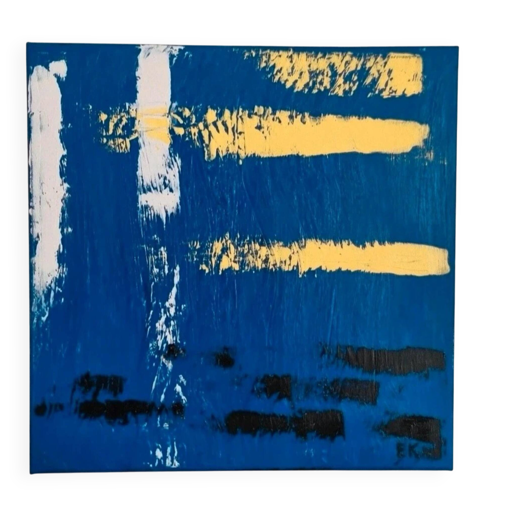 Abstract blue yellow table 40x40 cm acrylic painting signed