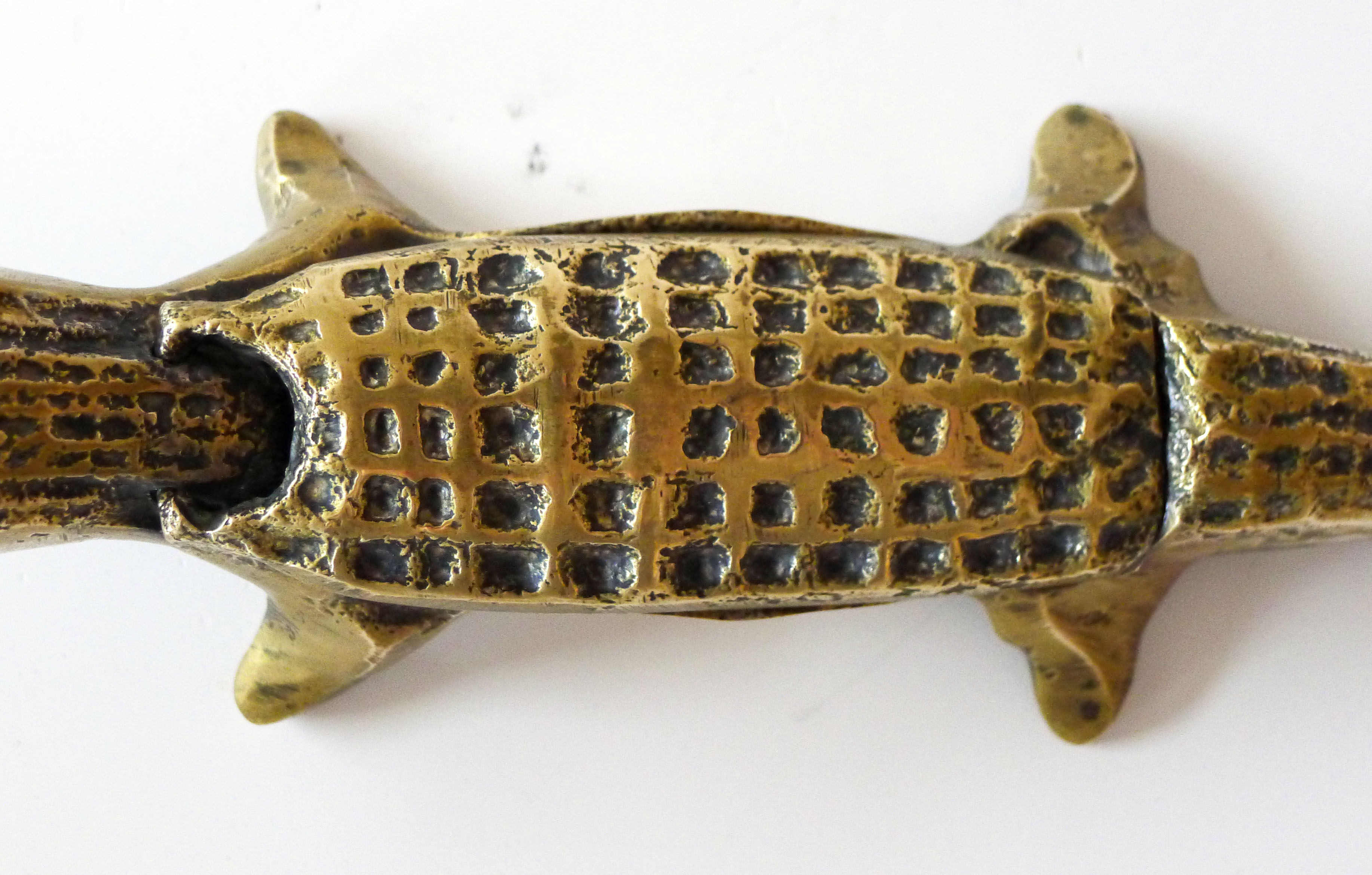 Crocodile ashtray with brass lid