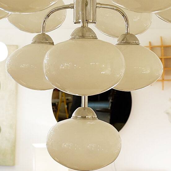10-light chandelier in opaline and chrome-plated metal, 1960