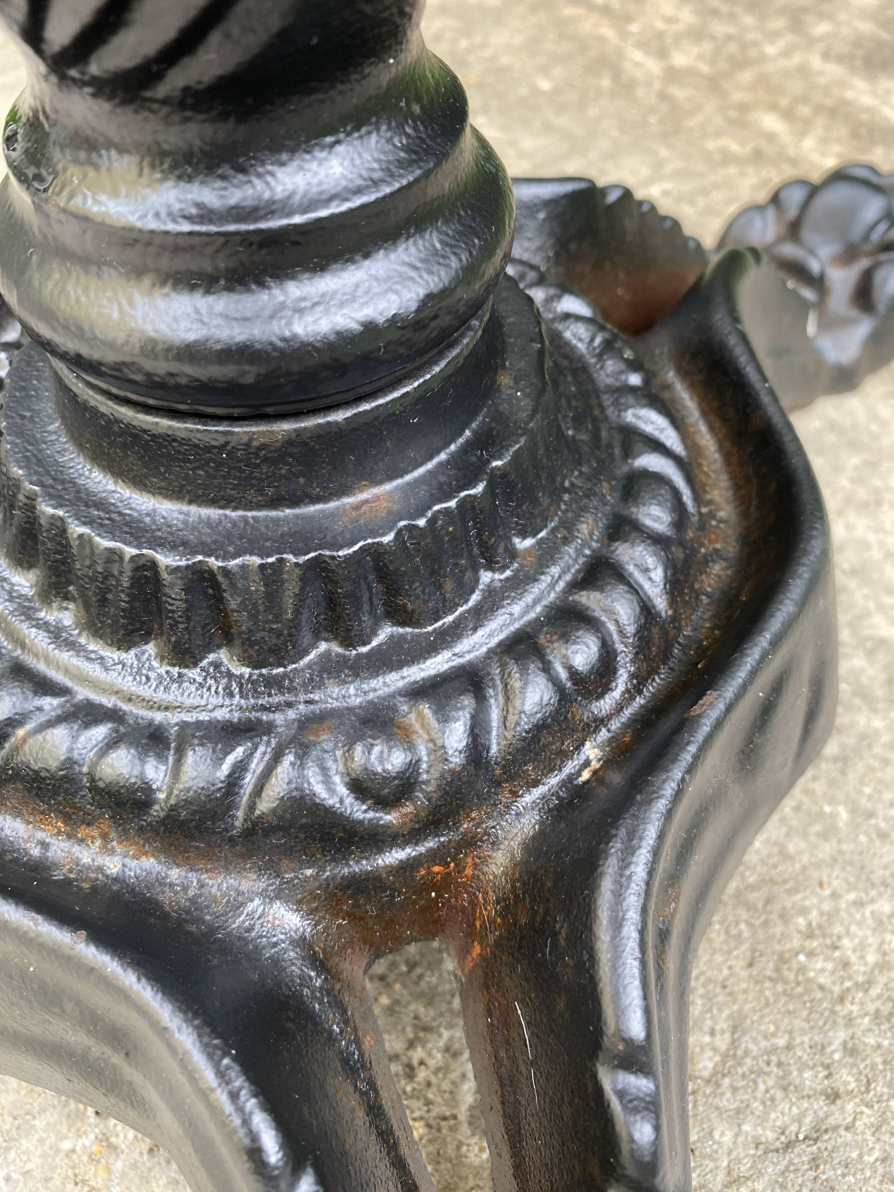 Bistro table, vintage side table, cast iron legs, imitation resin top