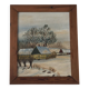 Peinture à l'huile vintage originale de cottage : Art de paysage d'hiver encadré