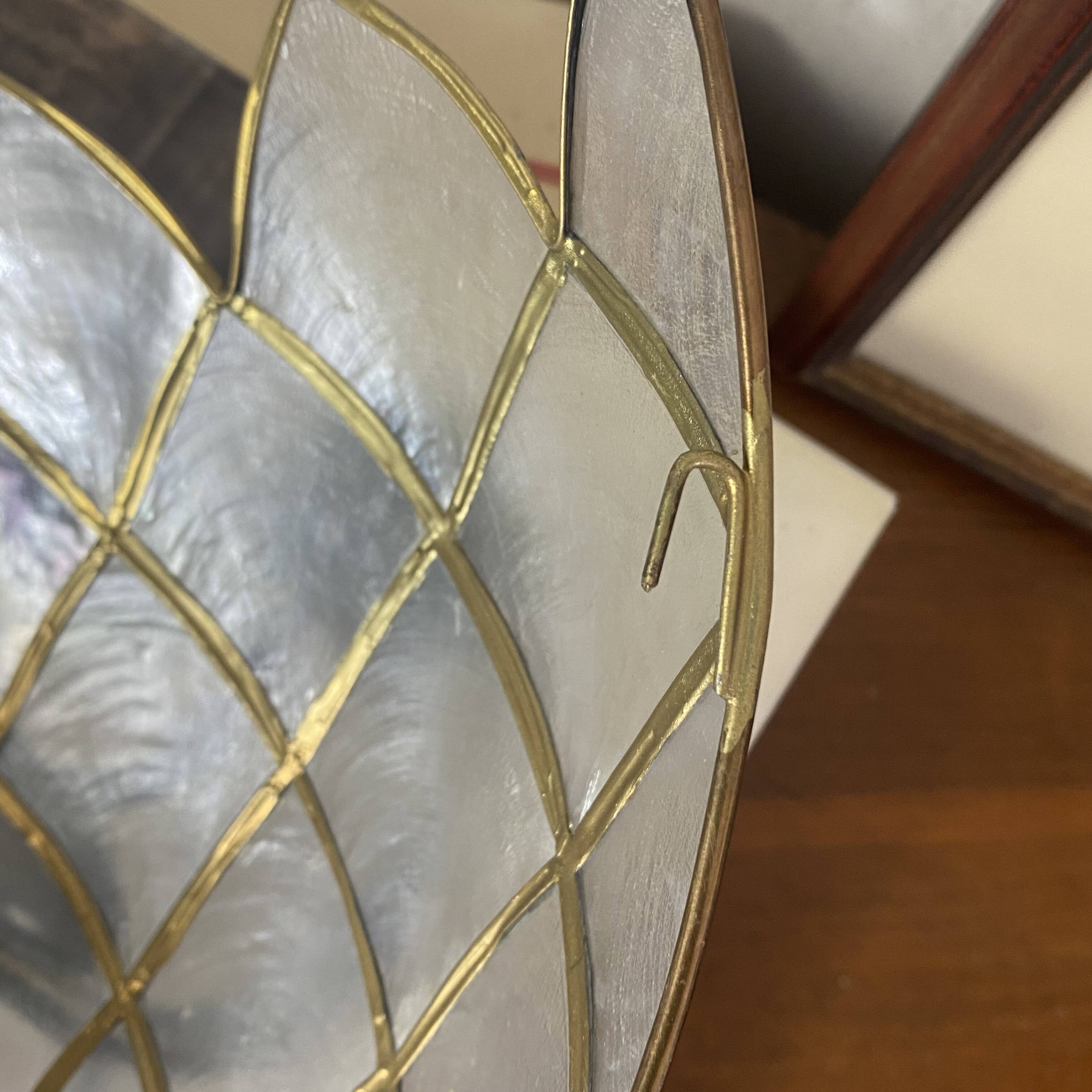 Pair of vintage capiz shell wall lights half moon 1950s 1960s