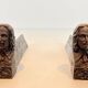 Pair of Cast Iron Andirons in the Likeness of Beethoven. France. Circa 1900.