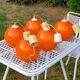 Set of 5 orange glass ball pendants from the 70s