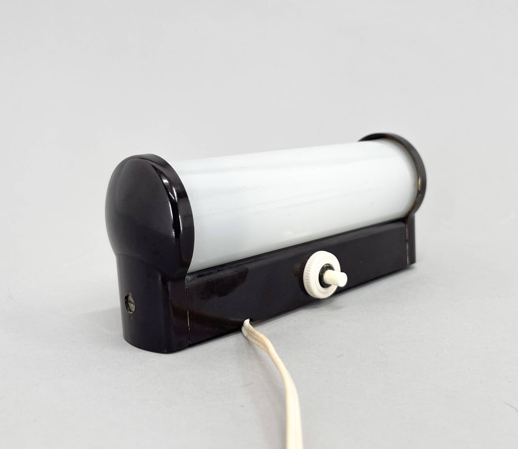 Bakelite and Milk Glass Wall Lamp, Czechoslovakia, 1950's