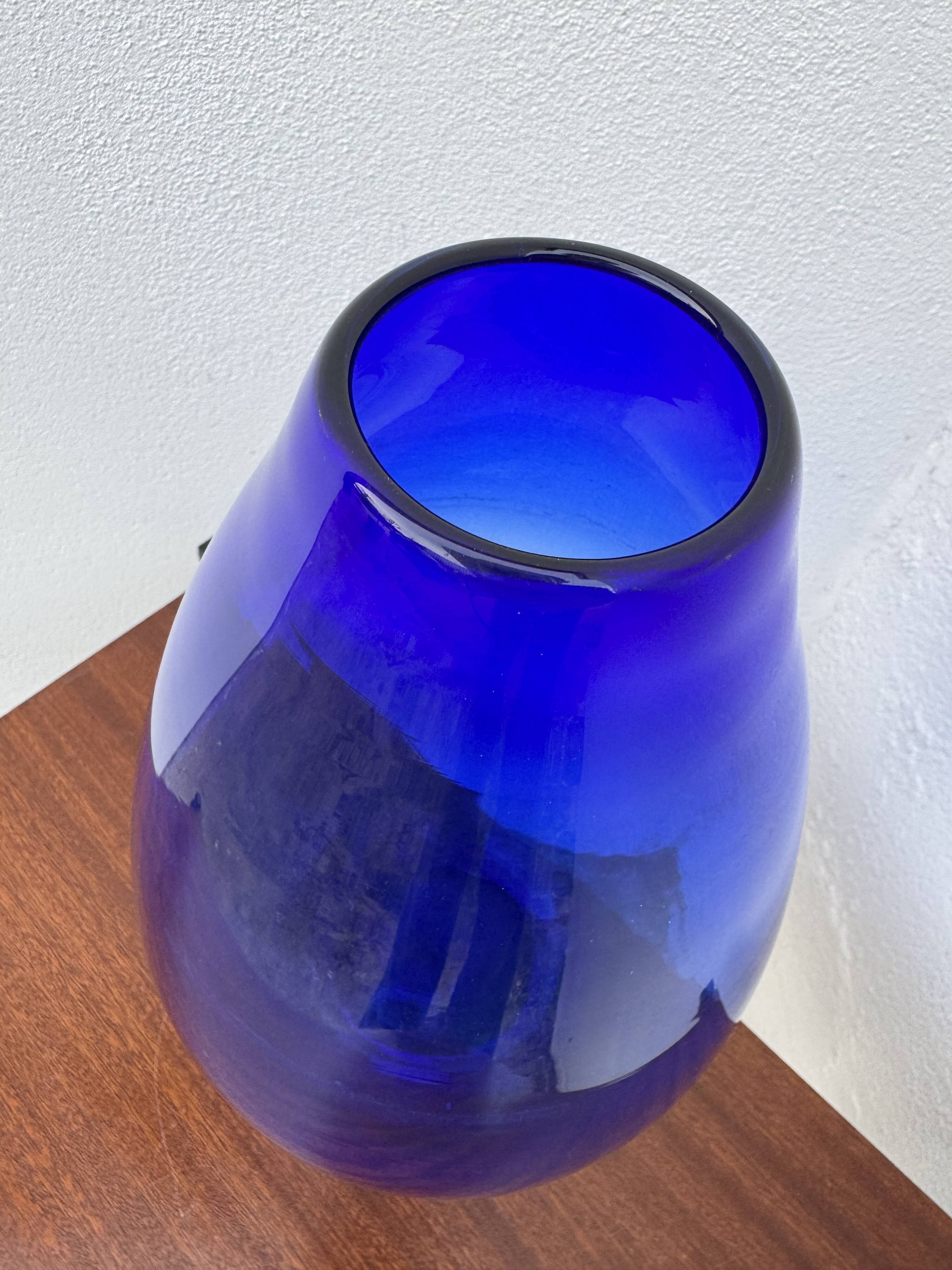 Large vintage cobalt blue blown glass vase
