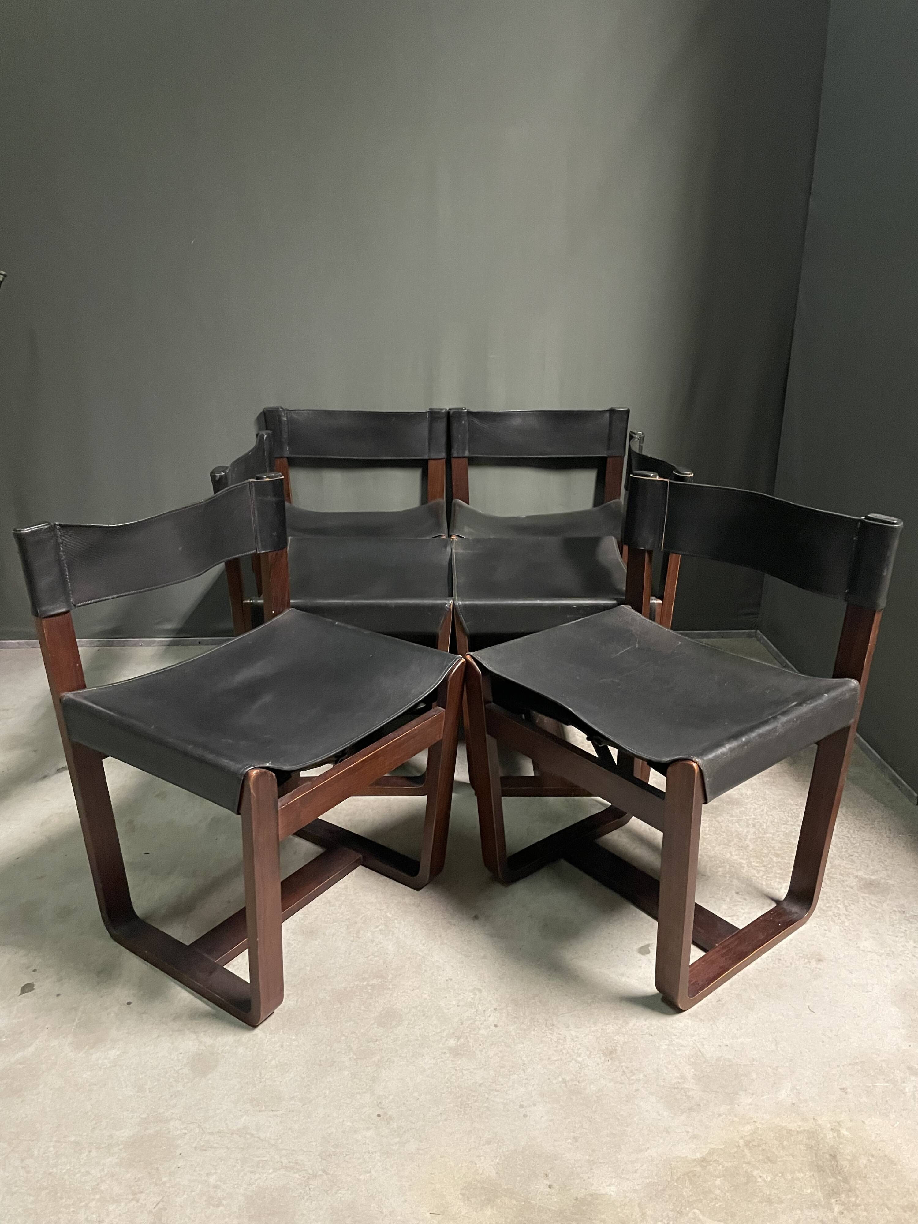 Ensemble de 6 chaises Gunther Hoffstead en cuir et palissandre pour Uniflex