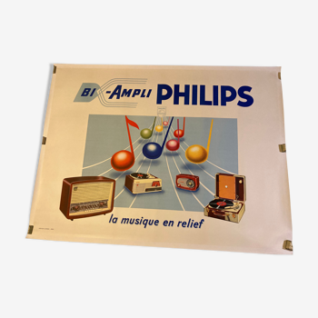 Philips poster music in relief bi-ampli creation elvinger paris 50s litho