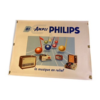 Philips poster music in relief bi-ampli creation elvinger paris 50s litho