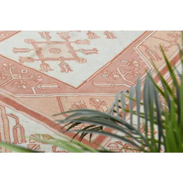 1970s Vintage Turkish Oushak Handmade Wool Cotton Pink Area Rug  168x220
