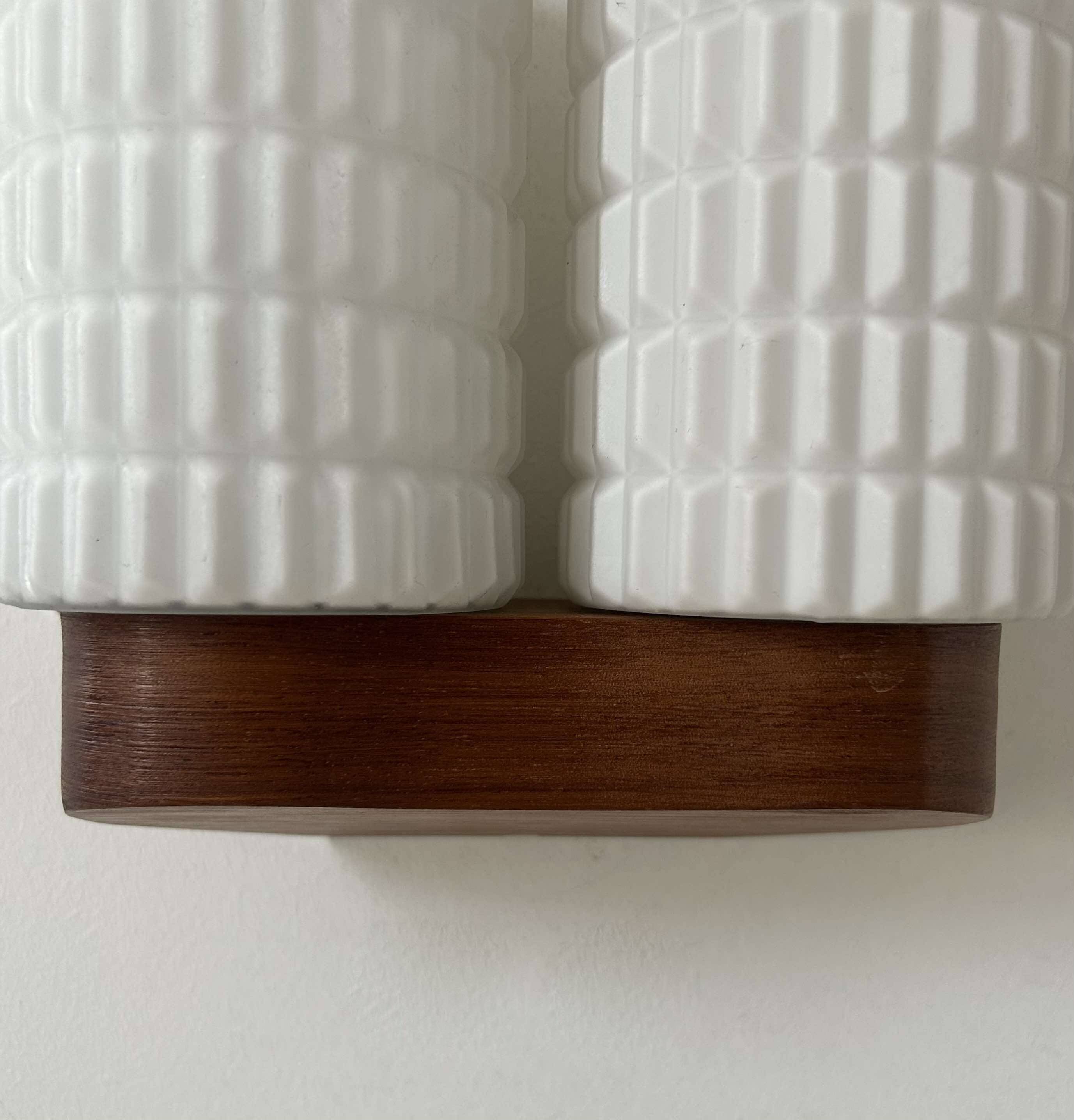 Vintage modernist teak and opaline wall lamp, Netherlands 1960s