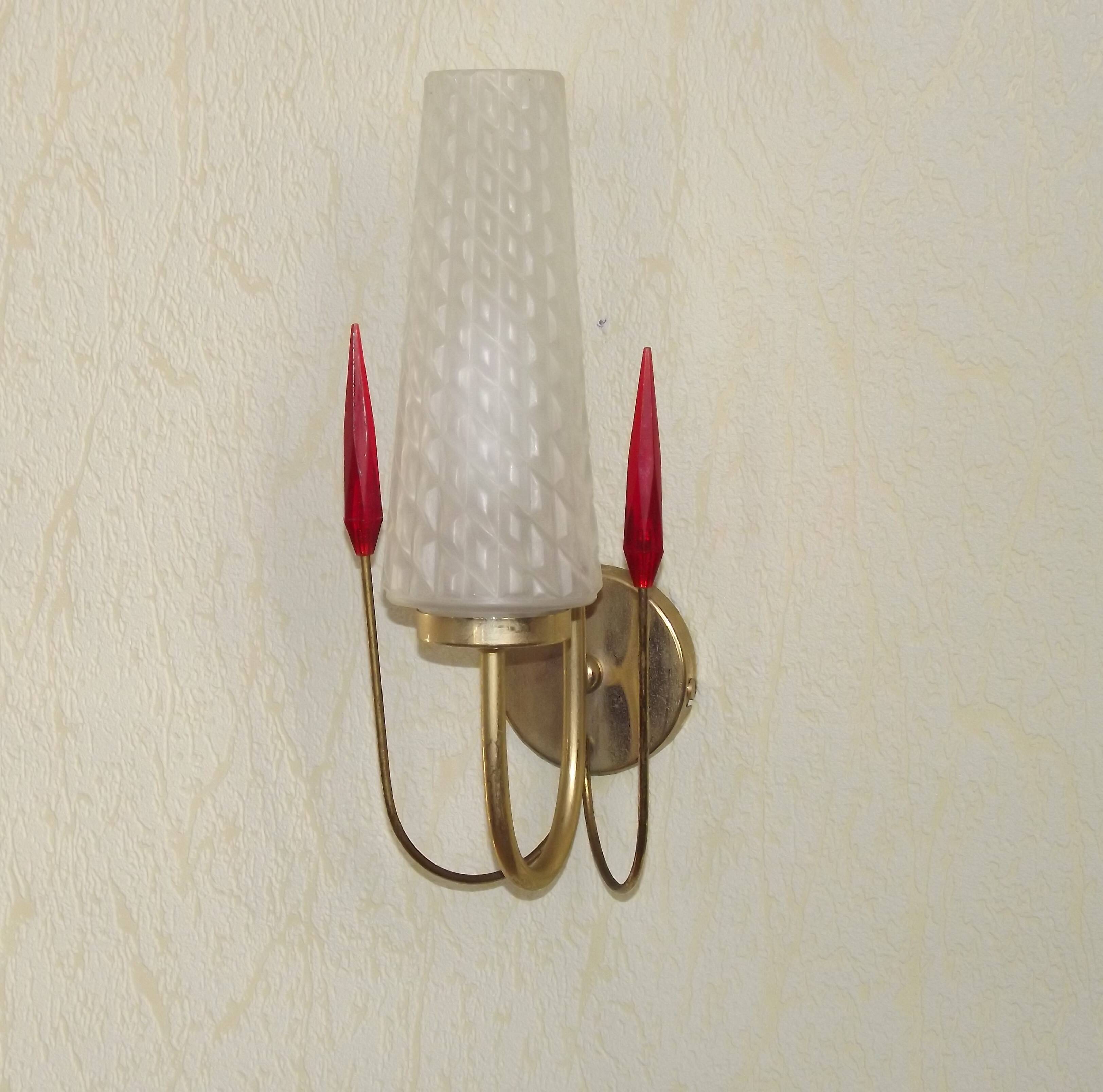 Simple Vintage Retro 1960s Gold Metal White Glass Shade 5