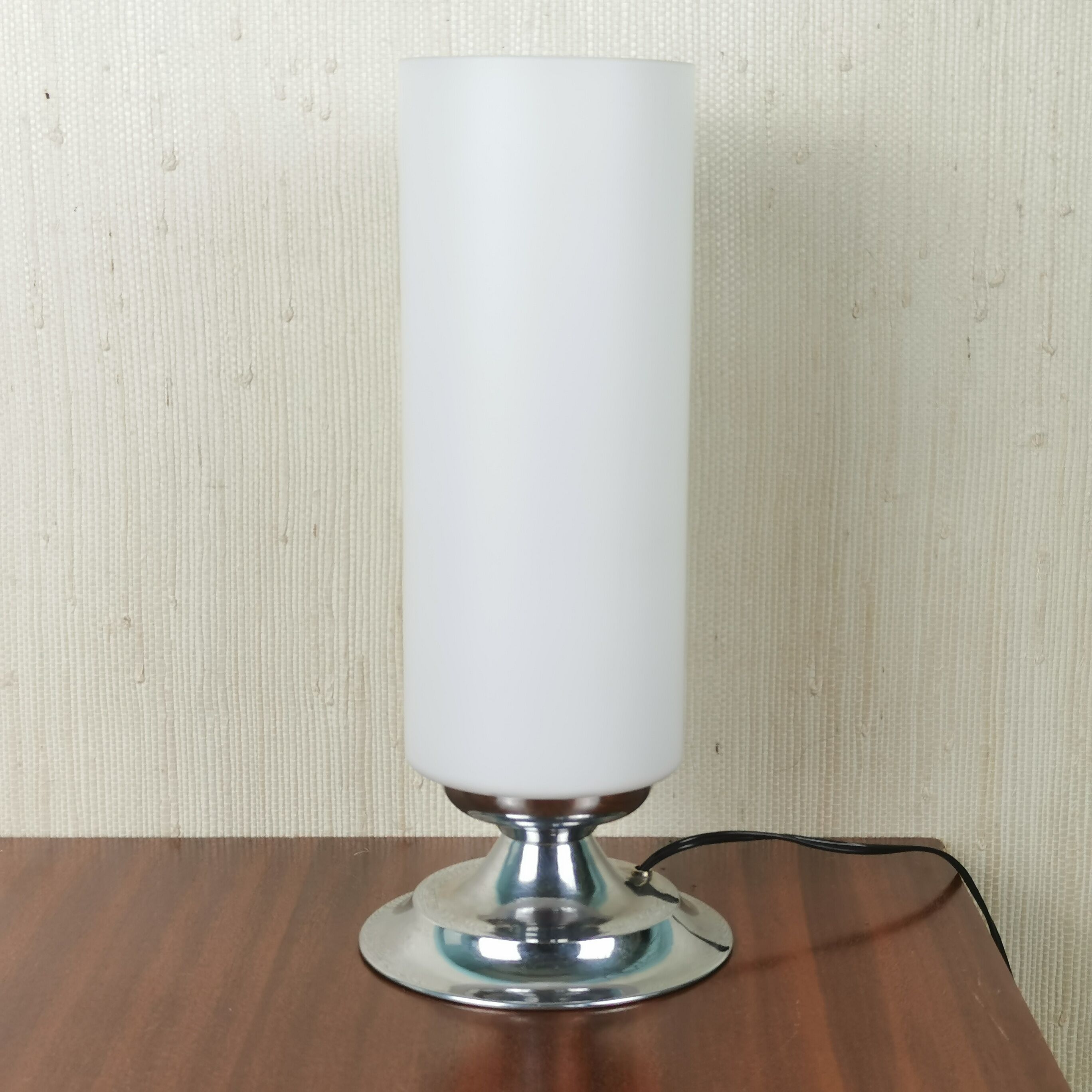 Chrome and opaline lamp