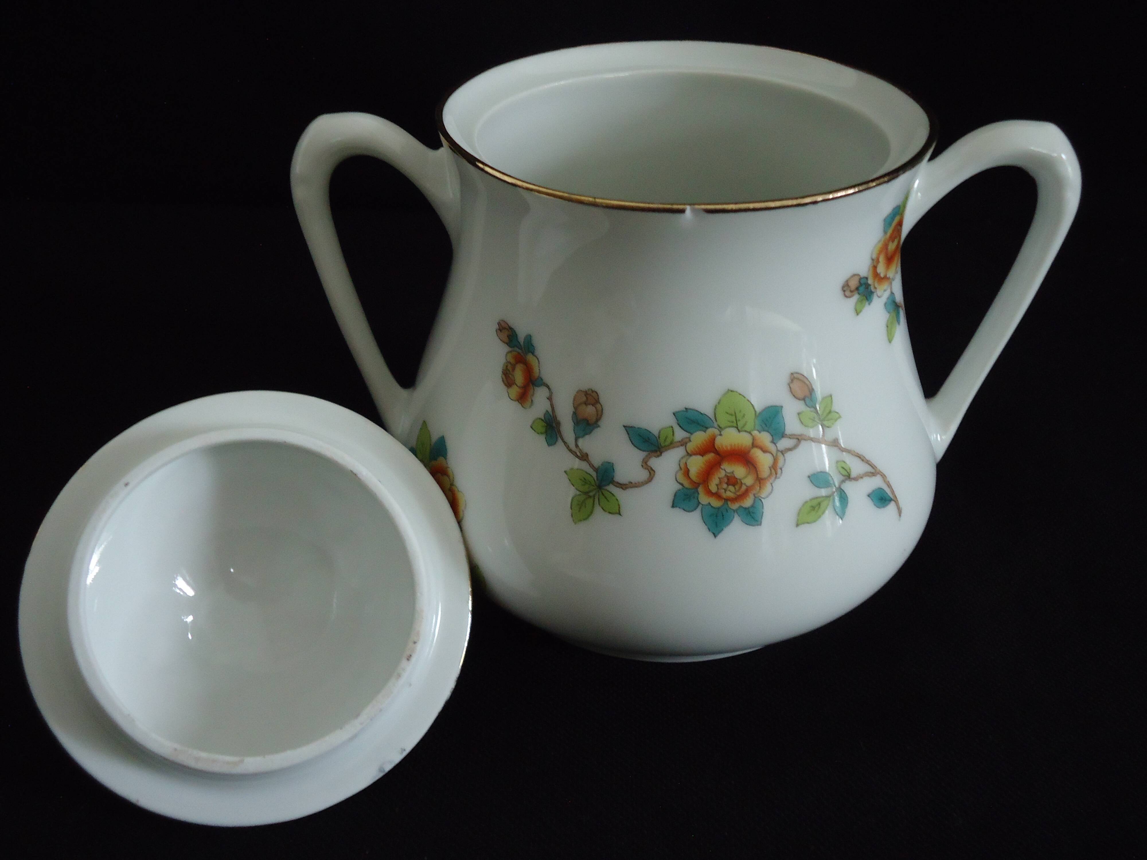 Limoges sugar bowl Michelaud freres exotic bird motif “indiana”