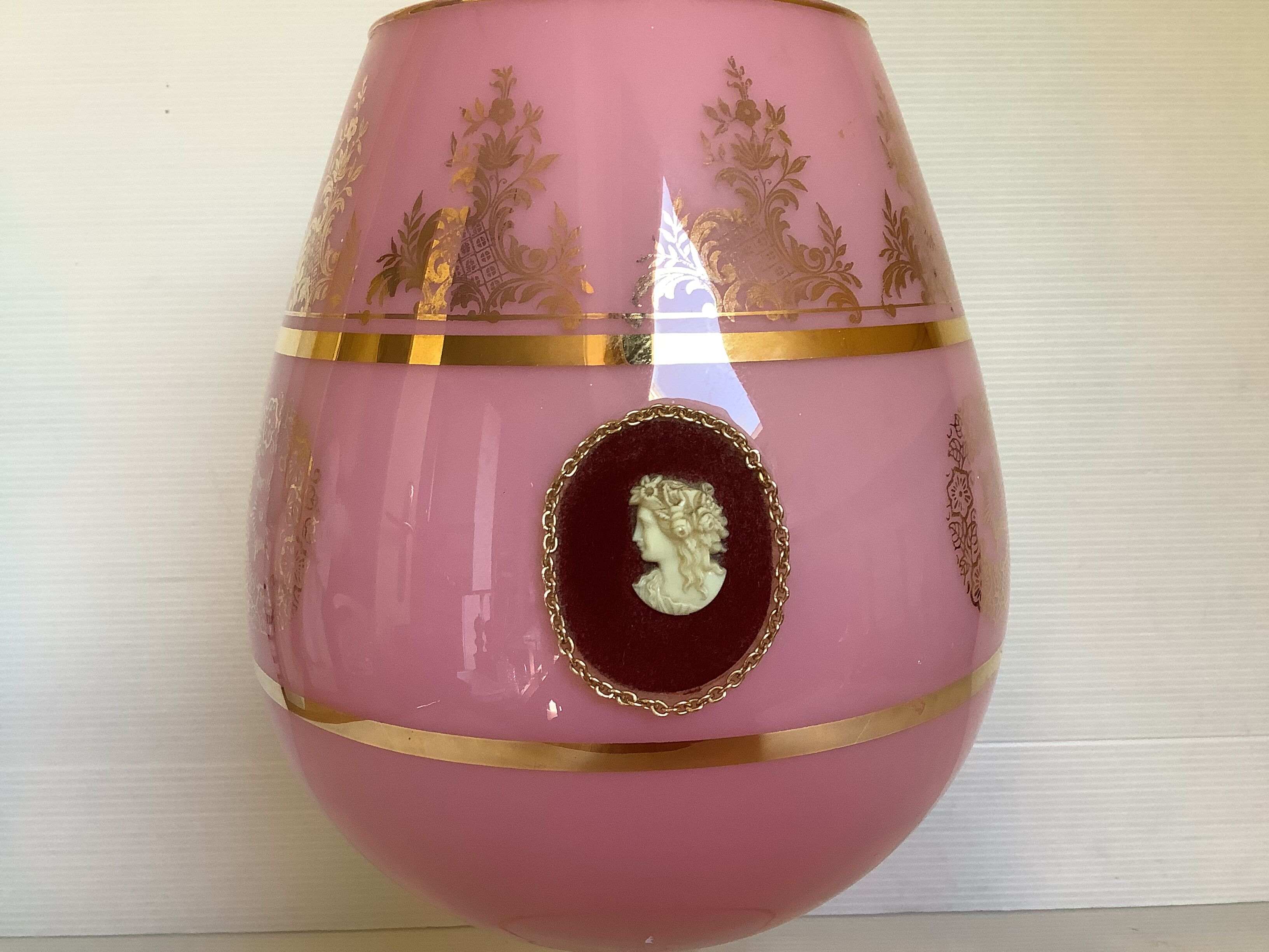 Pink opaline cameo vase