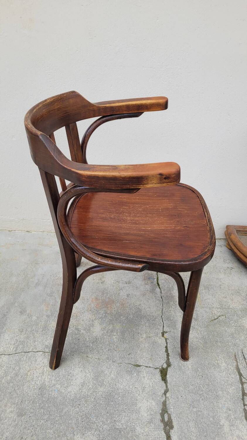 Office chair signed Baumann bistro style curved wood - 1930s