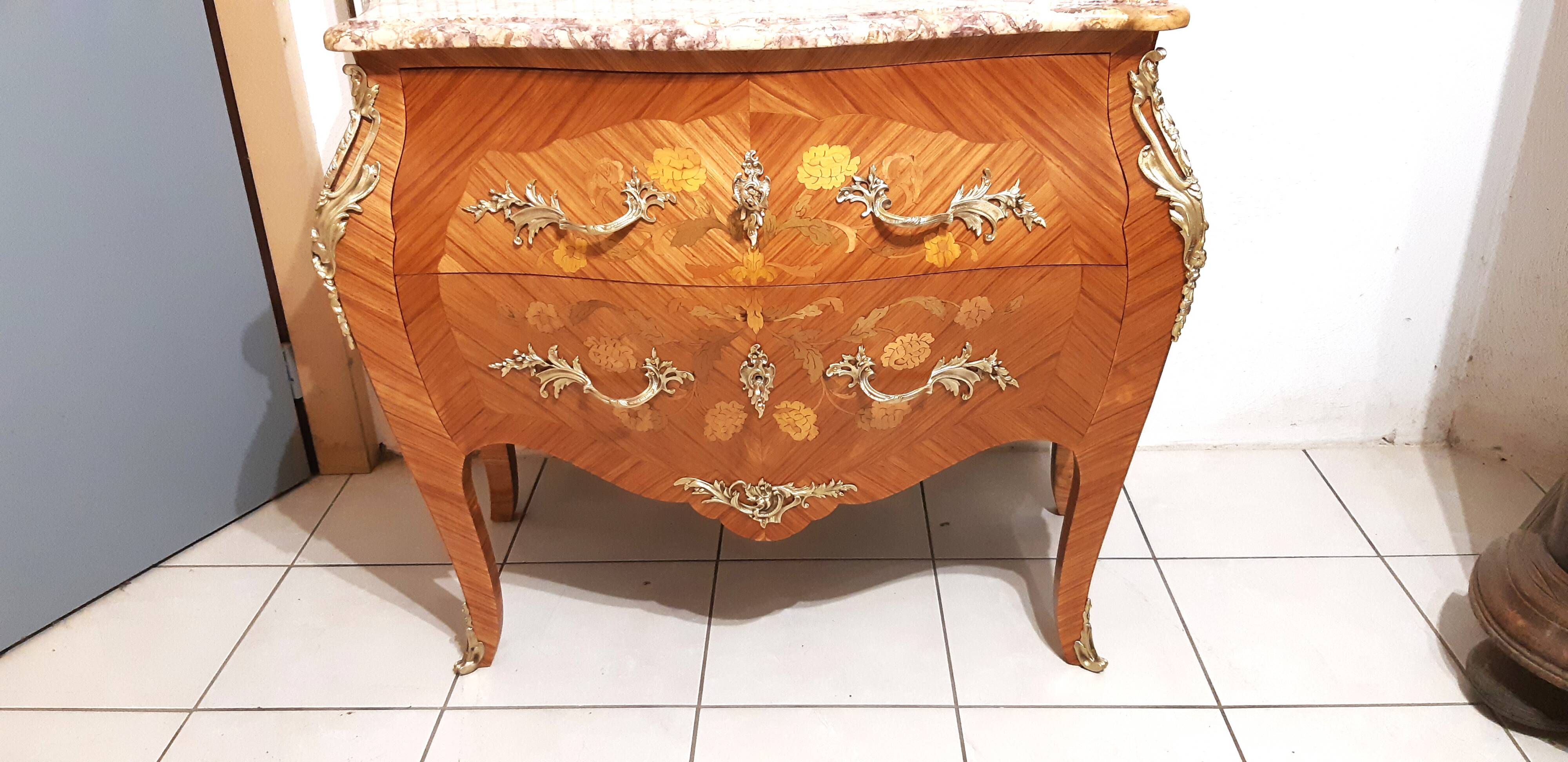 Louis XV style curved chest of drawers, rosewood, restored