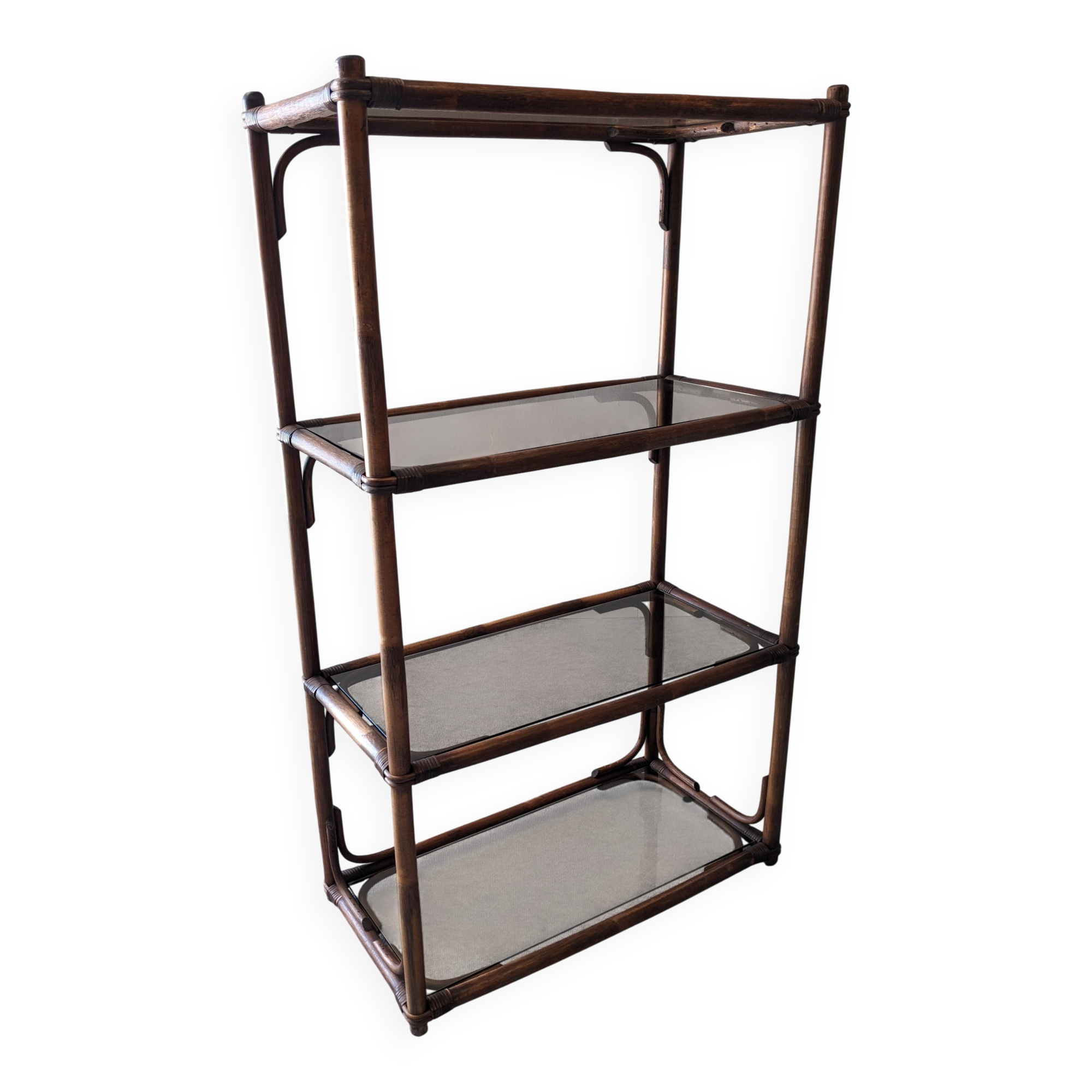 Bamboo shelf with tinted glass, France circa 1970.