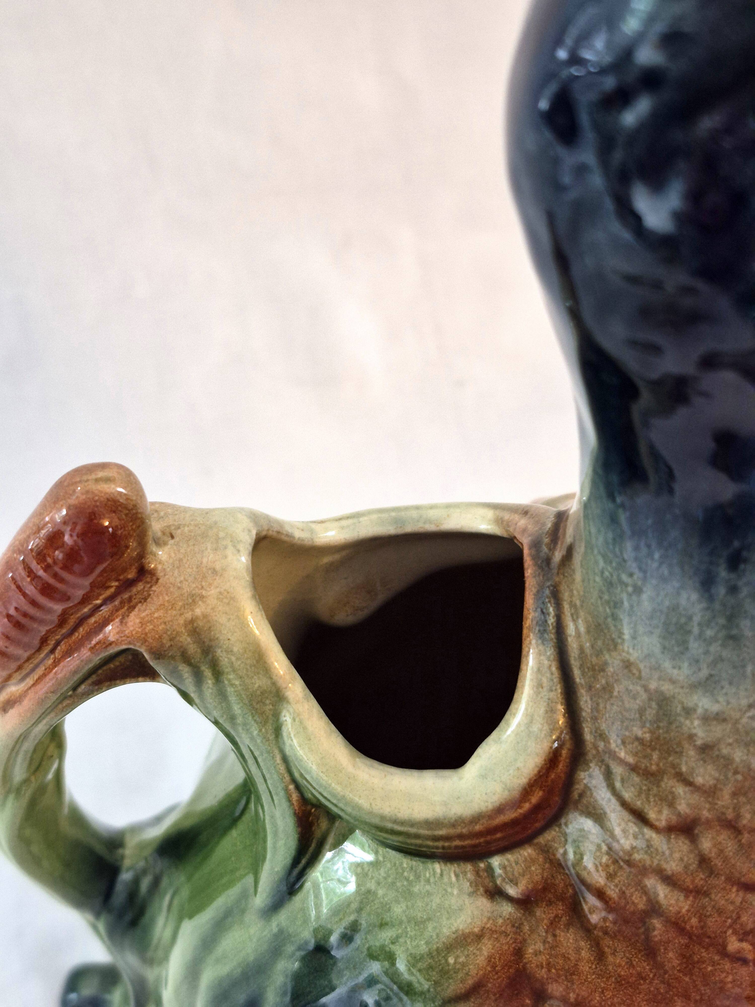 Zoomorphic pitcher barbotine Saint Clément Mallard Duck A028