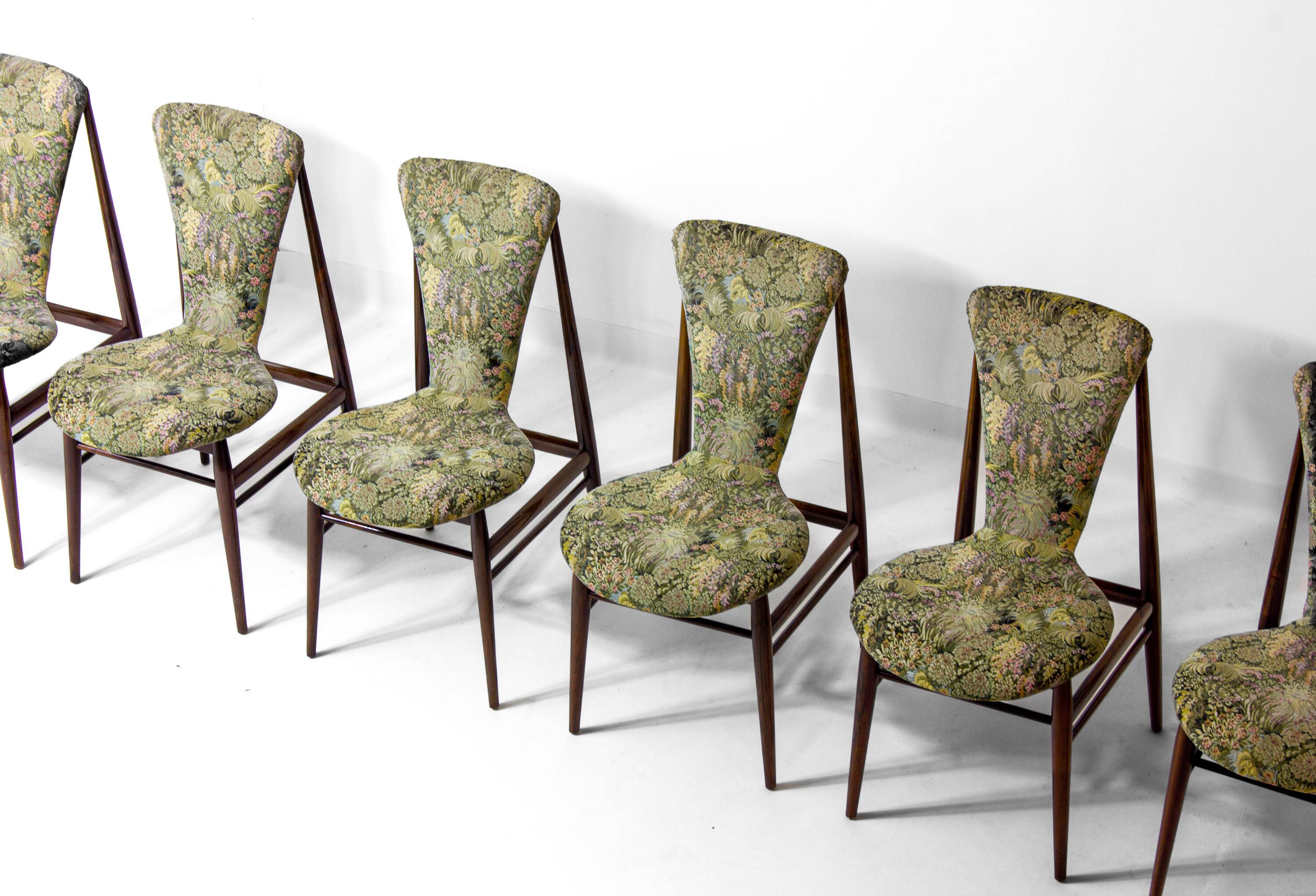 Eclectic scandinavian floating dining chairs in floral upholstery, 1960s