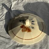 Antique Sarreguemines soup tureen with lid, rose pattern, D33 H28.