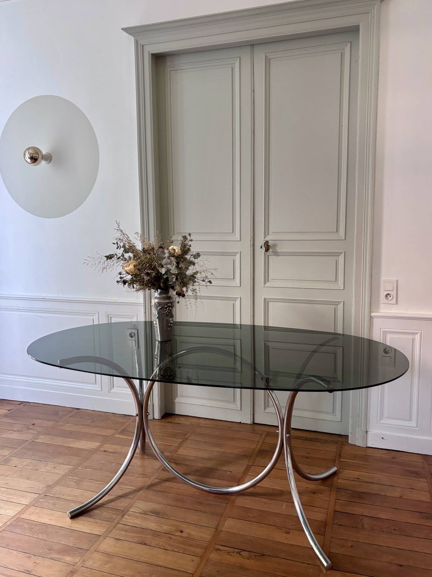 Table verre fumé /chrome vintage 70'