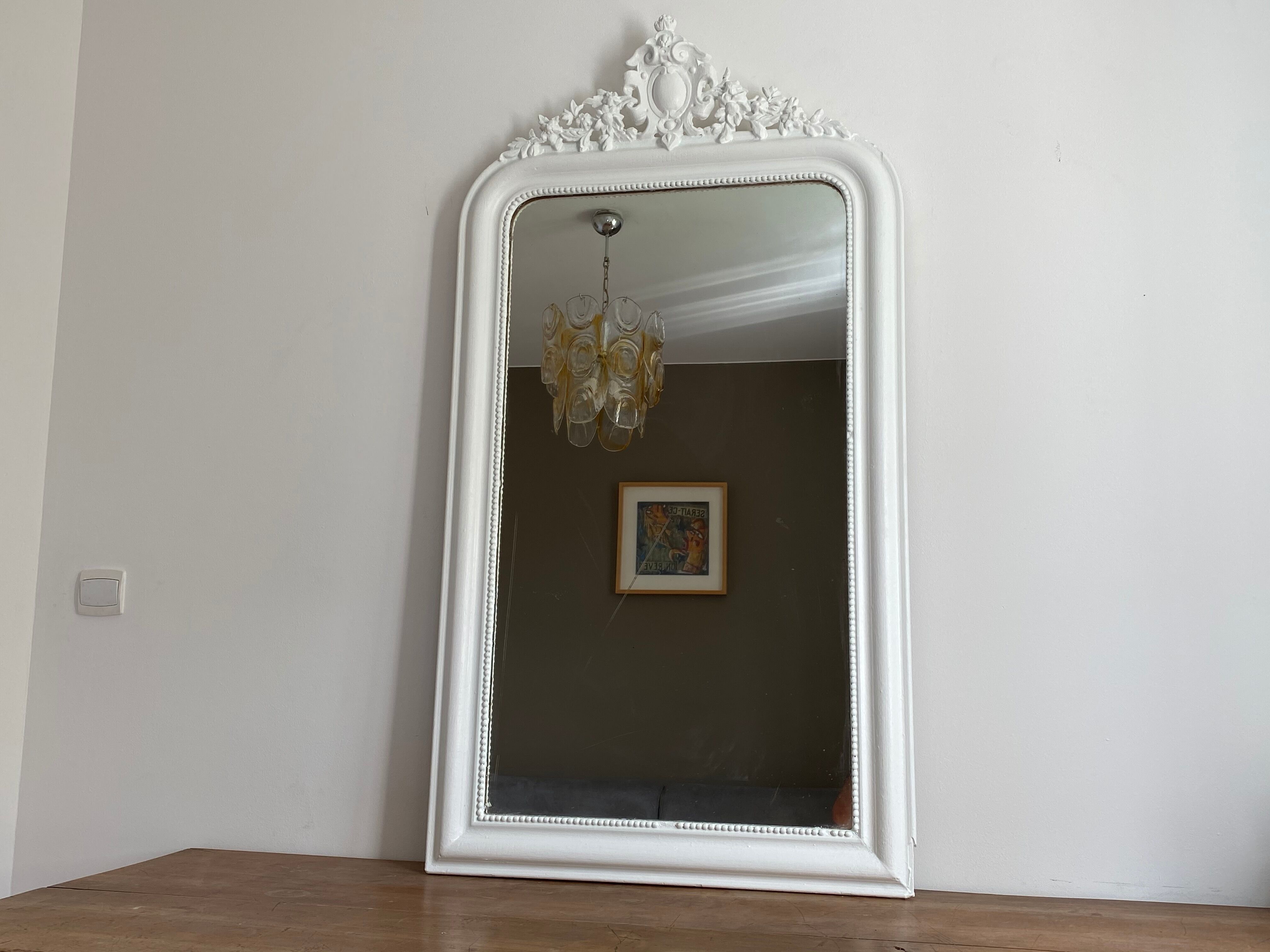 Late 19th century mirror with decorated pediment - 130x70