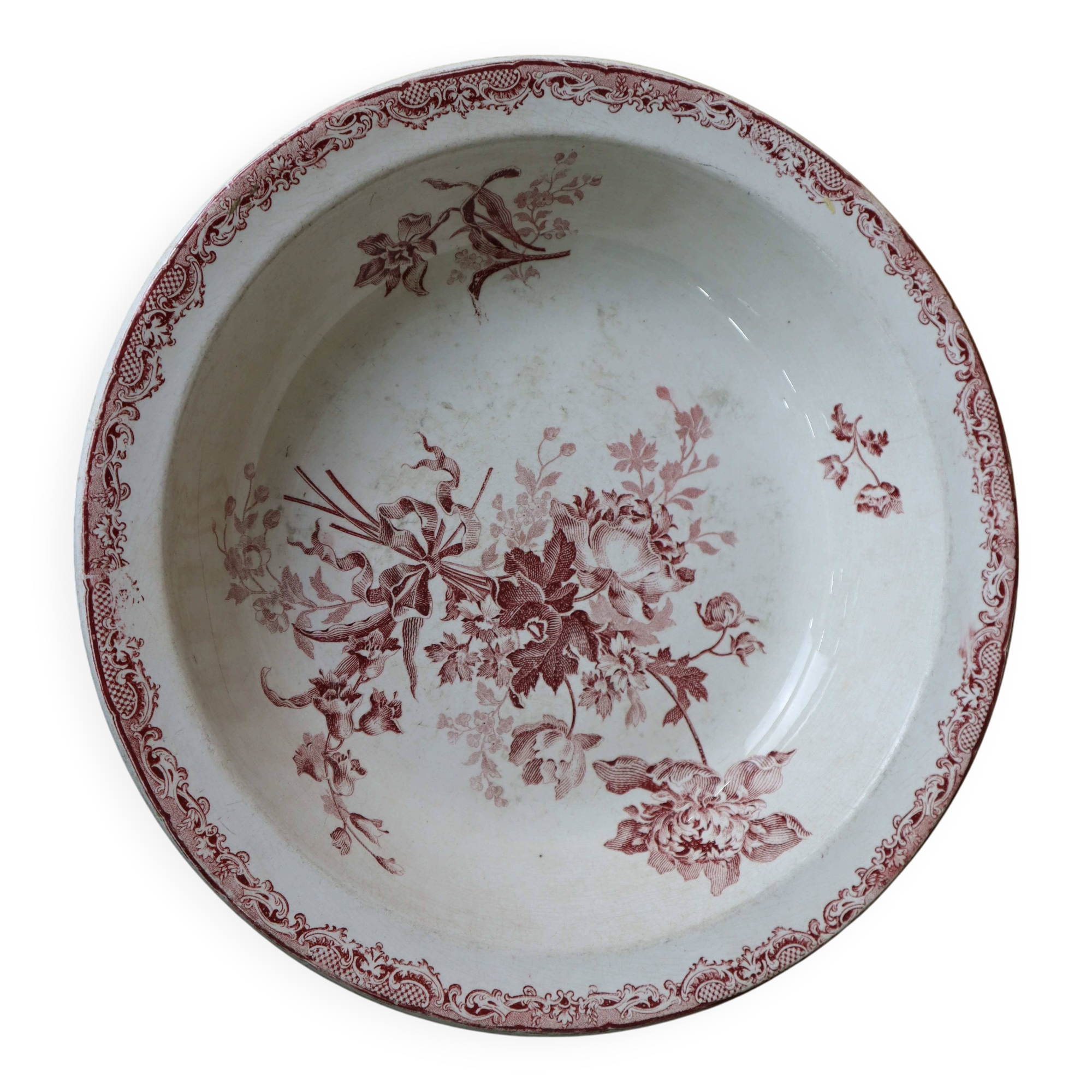Sarreguemines hollow dish FONTANGES model white/pink