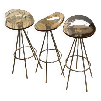 3 Smoked plexiglass stools