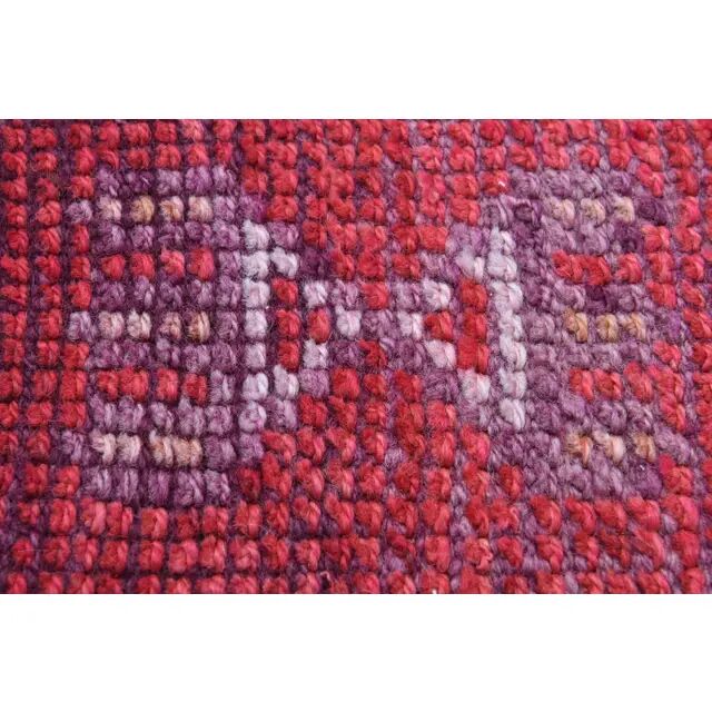 Vintage 1970s Turkish Oushak Handmade Pink Red Wool Wool Runner 89X265