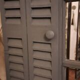 Dark grey wooden trompe l'oeil shutter mirror 1990 / wall decoration object Shutter-style mirror