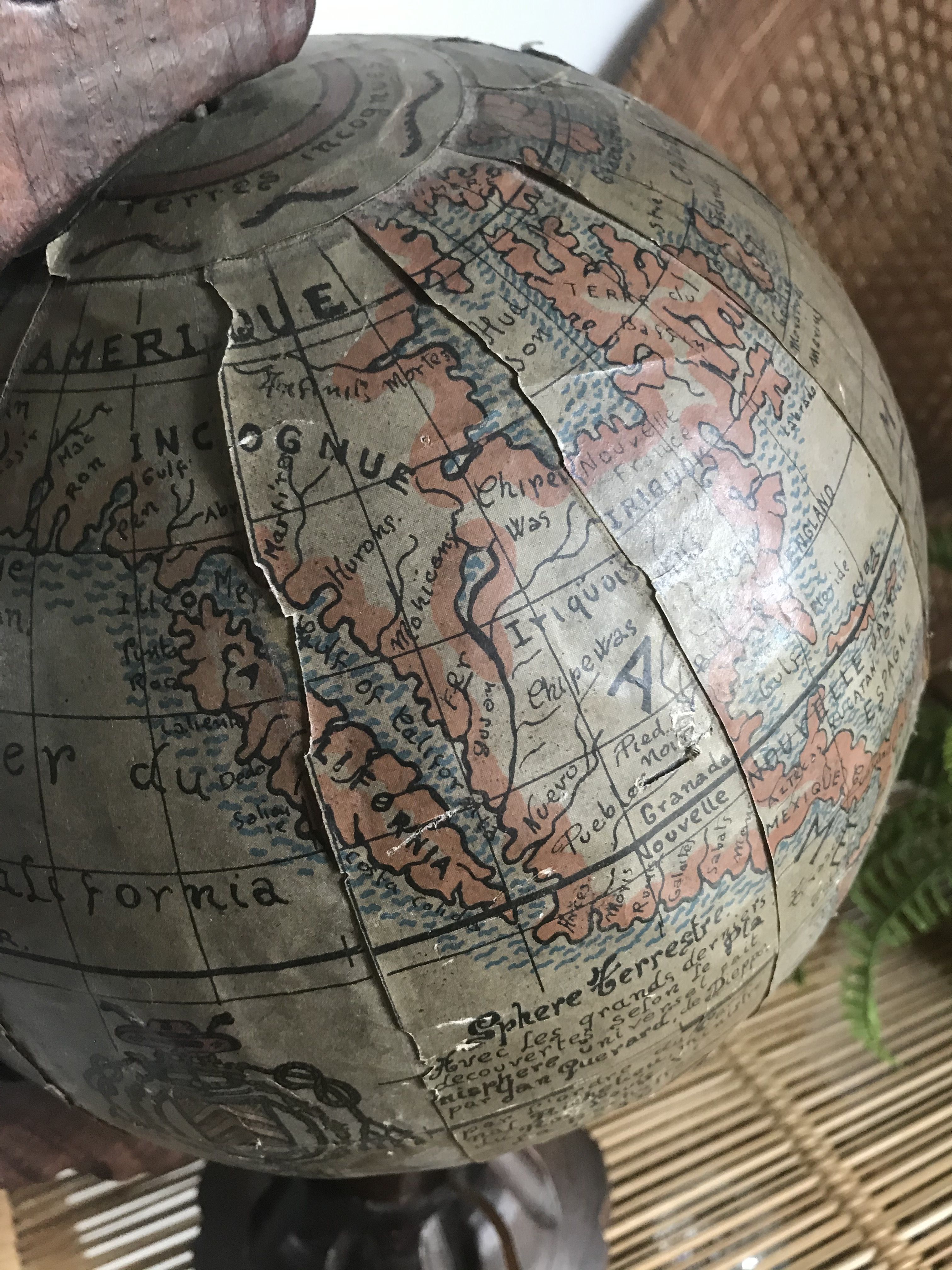 Globe paper map of the discoveries of 1634 edited first part of the 20th