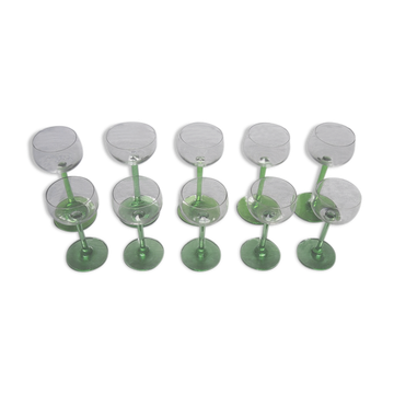 Set de 10 anciens verres à vin blanc d’Alsace