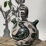 Hand-painted Picasso style ceramic bird jug signed Punter
