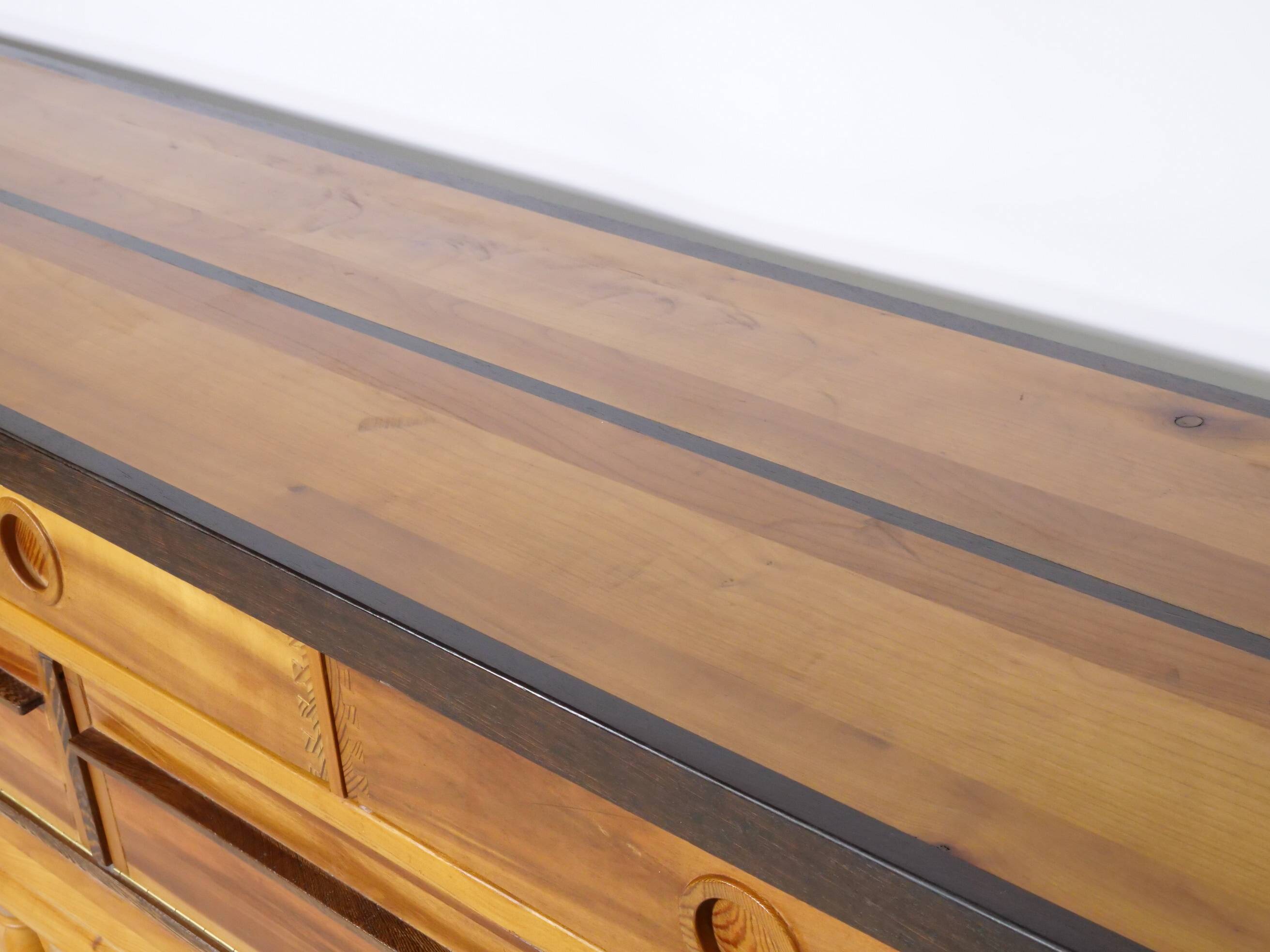 Handcrafted Solid Wood Sideboard in Wenge & Cherry, 1970 Vintage