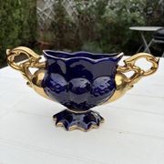 Cobalt blue vase urn planter gold-plated vintage Italy