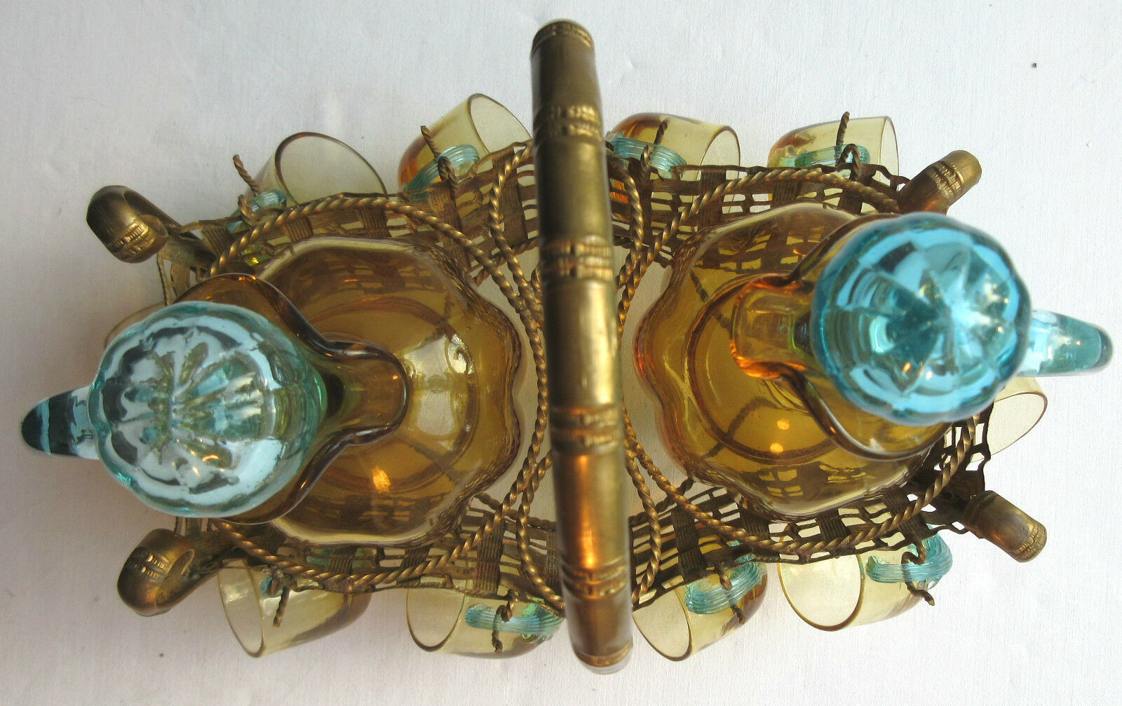 Cabaret Cave liqueur George SAND: 2 carafes 10 Legras glasses - brass basket