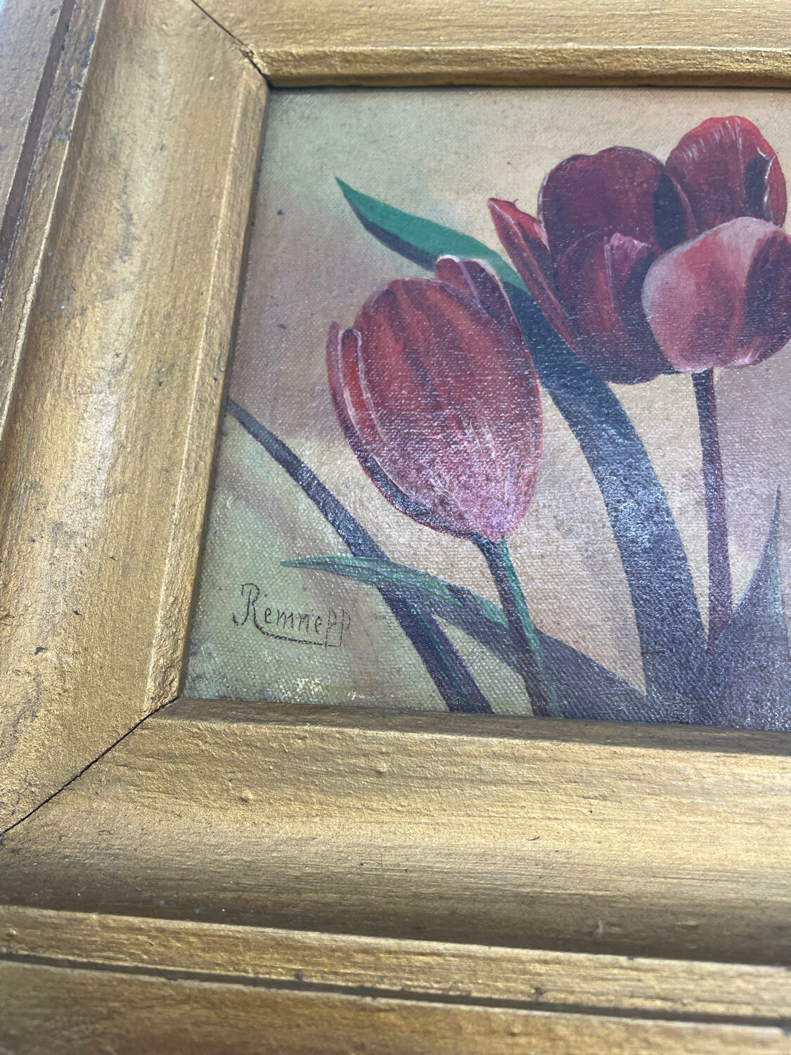 Painting, oil on canvas, flowers, tulips, signed.