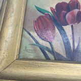 Painting, oil on canvas, flowers, tulips, signed.