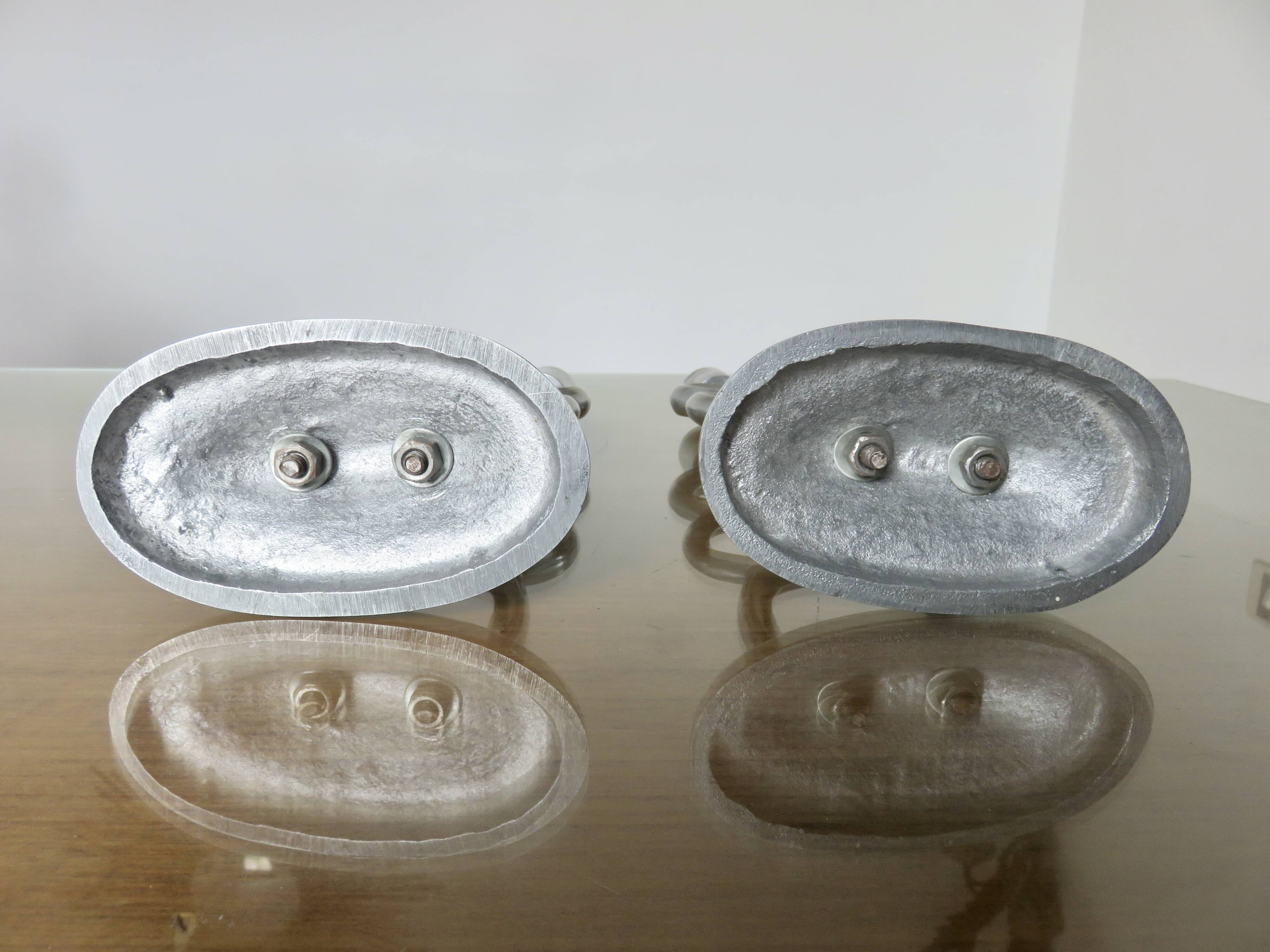 Pair of 1980 aluminum "circle" candlesticks
